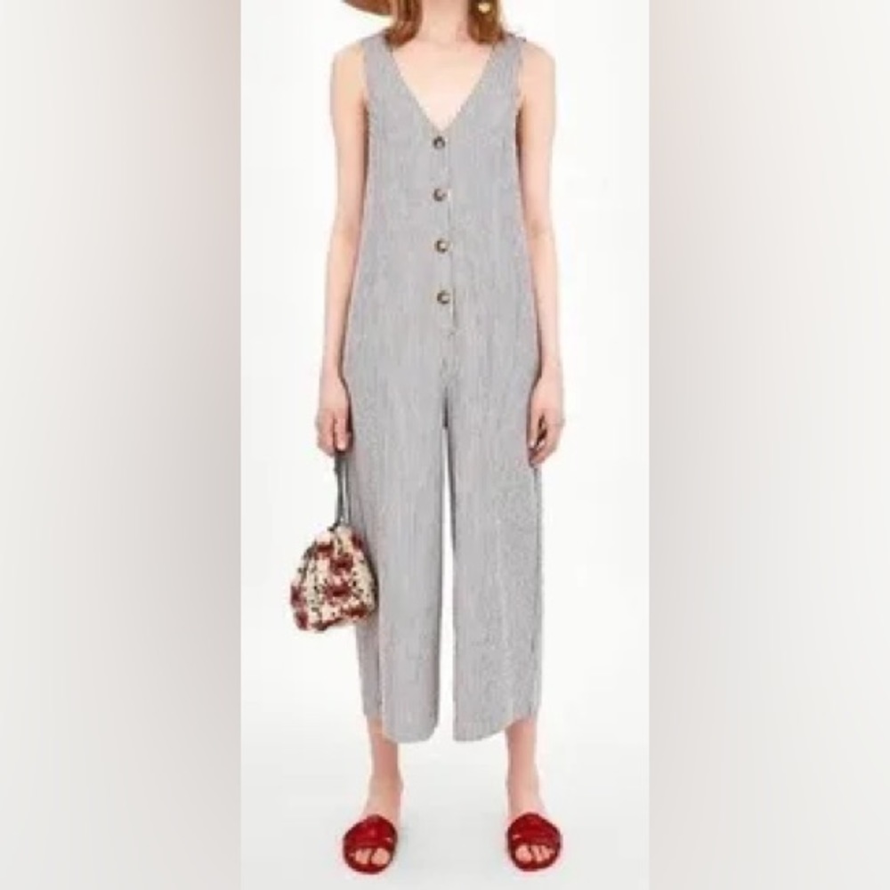 Zara Black and White Button-Front Jumpsuit